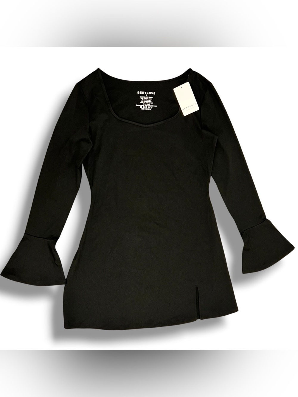 Berylove Women's Bell Sleeve Stretchy Knit Shift Dress Black Size L Whimsygoth